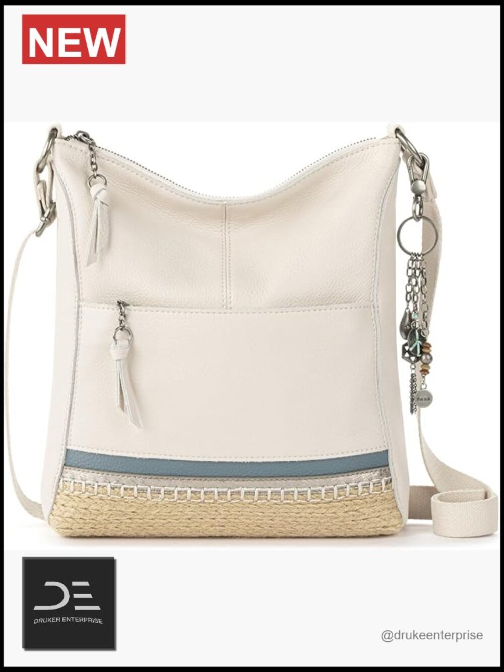 Premium Leather Crossbody Bag with Zipper - Adjustable Strap, 7 Pockets, Travel